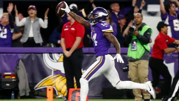 Minnesota Vikings wide receiver Stefon Diggs runs in for a game-winning touchdown against the New Orleans Saints.
