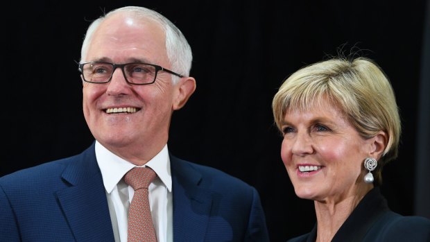 Malcolm Turnbull and Julie Bishop at the official launch of the 2017 foreign policy white paper on Thursday