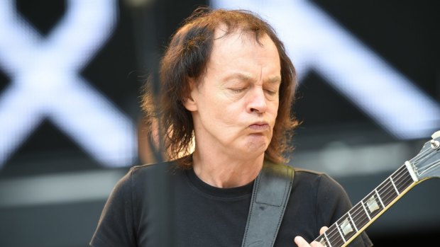 No school uniform: Angus Young during the <i>Rock or Bust</i> sound-check. 
