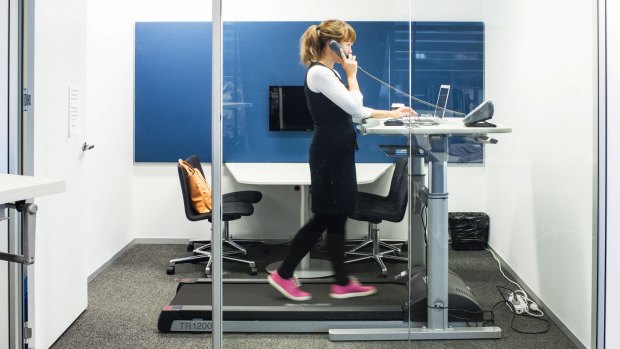 Walk 20 minutes each day for longevity: Fairfax journalist Amanda Hooton tests a treadmill desk.  
