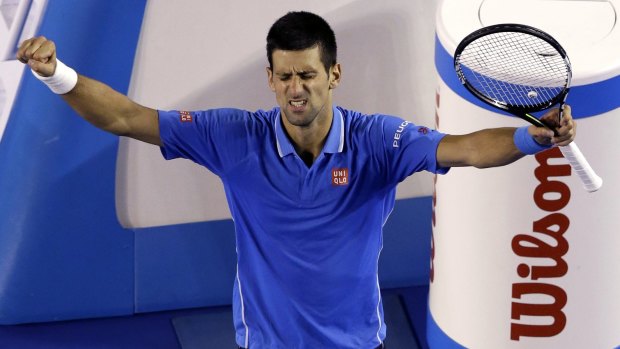 Novak Djokovic celebrates after defeating Stan Wawrinka.