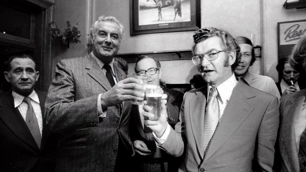 Bob Hawke, pictured with Gough Whitlam, is a legendary beer drinker.