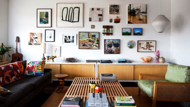 “I like the idea of not having a cookie-cutter look, so I have incorporated items I like to make the room feel individual,” says Caroline. Artworks in the family’s living room are by Lucy Culliton and Shona Wilson as well as friends and family. The sofa and chairs are from Norman & Quaine, which Caroline co-founded.