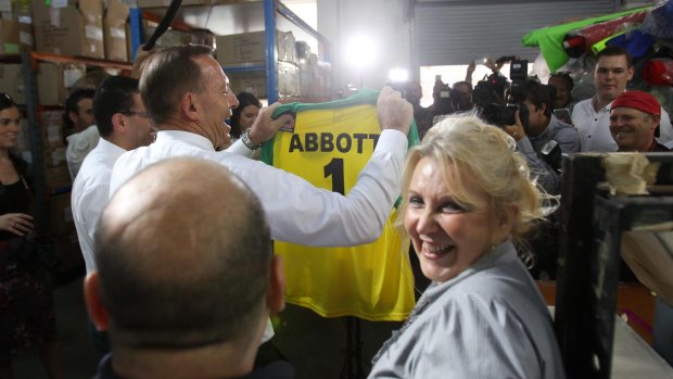Prime Minister Tony Abbott visiting a Sydney business on Monday. 