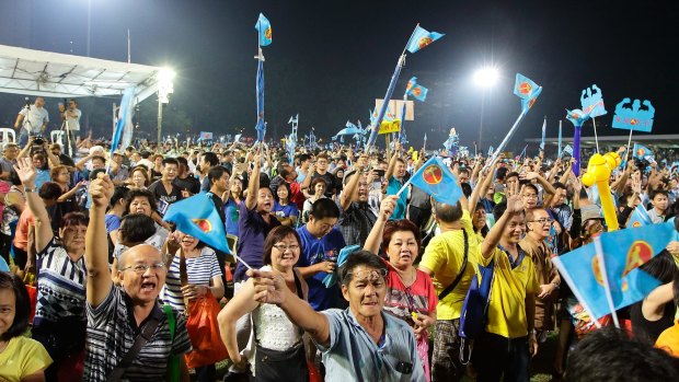Worker's Party supporters at a night rally in Singapore on Wednesday.