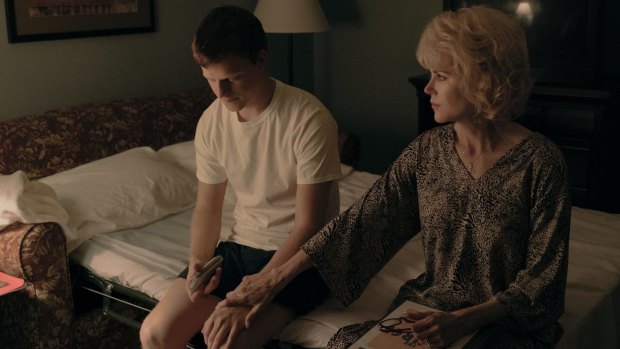 Lucas Hedges as Jared and Kidman as his mother Nancy in 