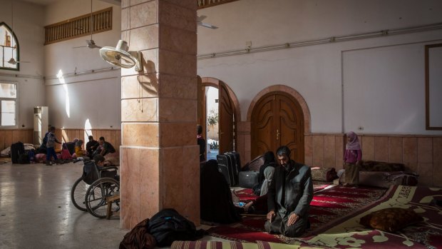 Younes Omar, whose family escaped one of the last areas of the city being contested by an Islamic State group, at a mosque on the outskirts of Raqqa on Monday.