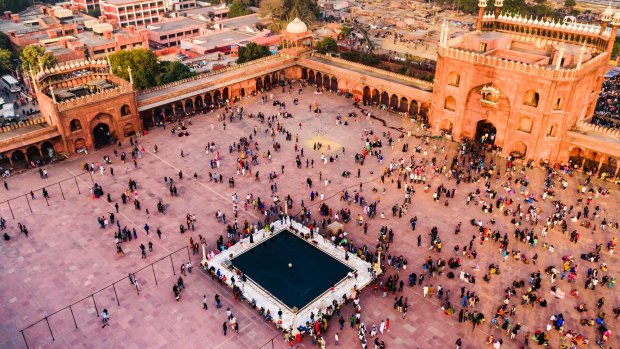 Ariel view of Friday Mosque Jama Masjid in Delhi.