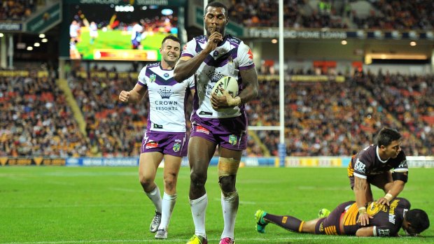 Listen up: Suliasi Vunivalu leaves Broncos in his wake in a dominant night for the Storm wingers.