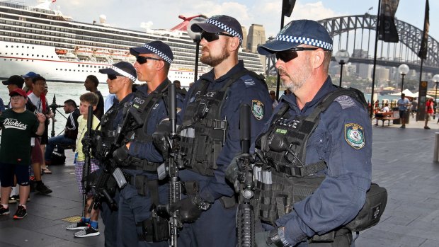 NSW riot squad police with their new guns and equipment.