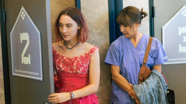 Saoirse Ronan, left, and Laurie Metcalf in a scene from <i>Lady Bird</i>. Metcalf has been nominated for an Oscar for best supporting actress.