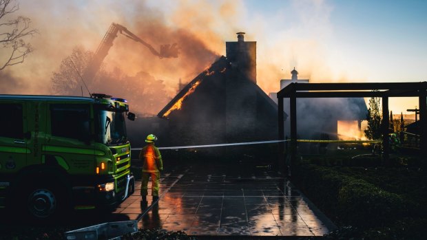 Emergency services battle a fire at Pialligo Estate Farmhouse Restaurant.