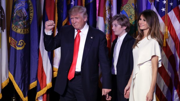 Melania Trump (R) wears Ralph Lauren on Election Night.