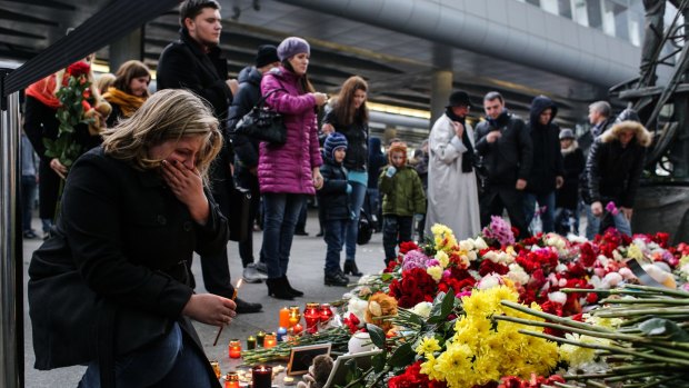 A memorial for the victims of the Airbus A321 crash at Pulkovo airport in St Petersburg.