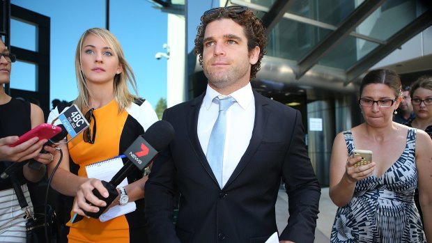 Gold Coast Titans player Beau Falloon leaves Southport Magistrates Court.