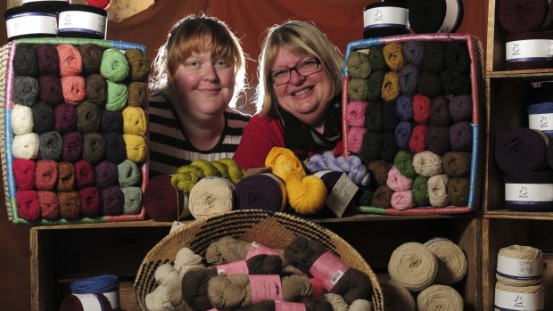 Mother and daughter Stephanie Hamilton, left and Lee Scott, both of Fisher, at the Craft and Quilt Fair stand, called Alt Yarn. They will be selling yarn from Yaks and goats.