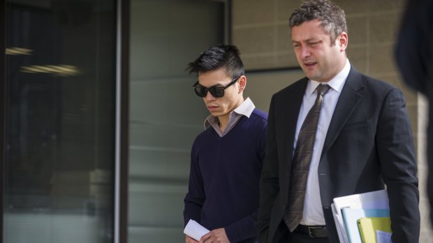 Stanley Hou, left, at the ACT Magistrates Court on an earlier occasion, with lawyer Kamy Saeedi