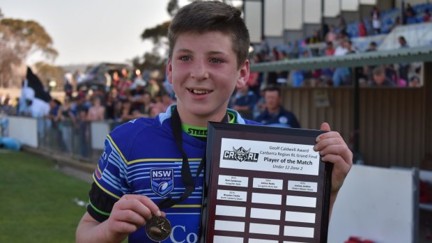 West Belconnen Warriors junior rugby league player Jamieson Norris on Canberra Region Rugby League grand final day.