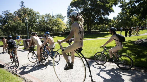 More than 100 people bared all for Melbourne's annual nude bike ride event.