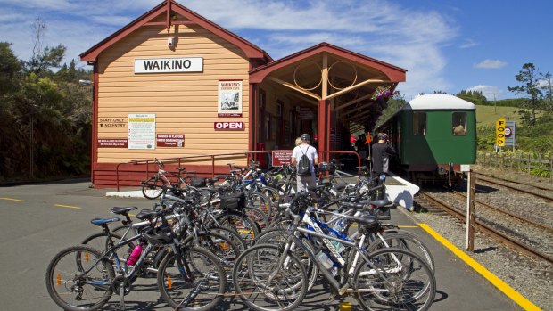 Rush hour: Bike parking at Waikino railway station on the Hauraki Rail Trail.