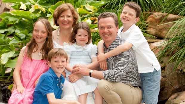 Part-time parenting: Carolyn and Christopher Pyne with their four children (from left) Eleanor, Barnaby, Aurelia and Felix, in 2012.