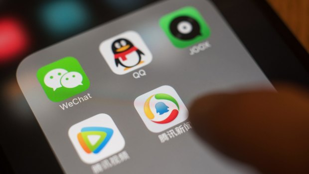 Soaring success: The icons for Tencent's apps WeChat, QQ, JOOX, Tencent News and Tencent Video.
