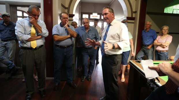 Barnaby Joyce during a 'politics in the pub' event at the Royal Hotel in Merriwa. 