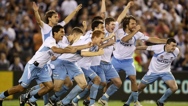 History repeating: Sydney FC players celebrate after winning the penalty shootout in the 2010 A-League Grand Final.