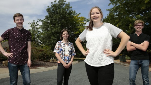 Rosie Cooper (front) 15, and her friends Robert Wilson, 15, Lucy Vandergugten, 15, and Callum Innis, 15, are positive about their futures and feel their career goals are attainable.