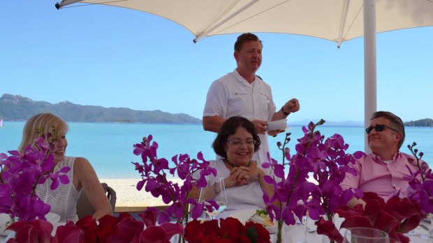 Chef Luke Mangan presents his new menu to guests at the One & Only resort on Hayman Island.