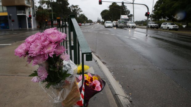 Floral tributes left at the crash scene on Thursday.