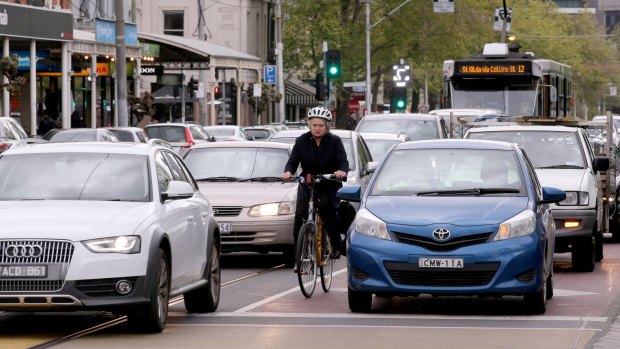Peak-hour traffic in Clarendon Street, South Melbourne, on Wednesday.