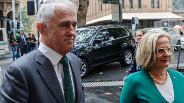 PM Malcolm Turnbull and his wife Lucy Turnbull arrive at the Memorial Service for Bill Leak at Sydney Town Hall.