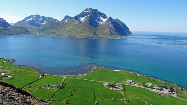 View from the summit of Haugheia in the Lofoten Islands.
