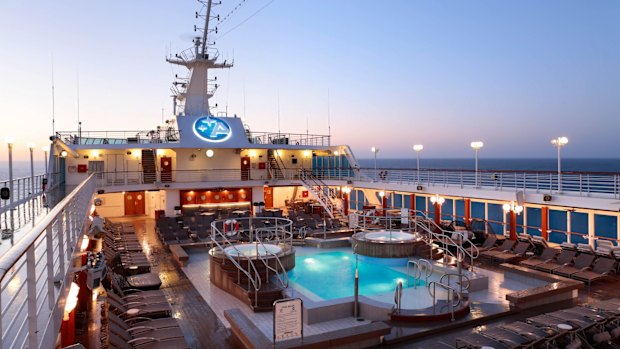 Azamara Pool Deck Pool Deck at sunrise.