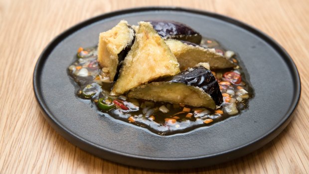 Sweet and sour fried eggplant.