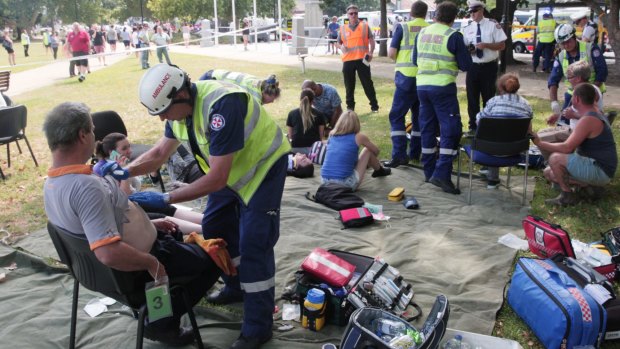 A major triage area was set up at Richmond Oval to assess patients.