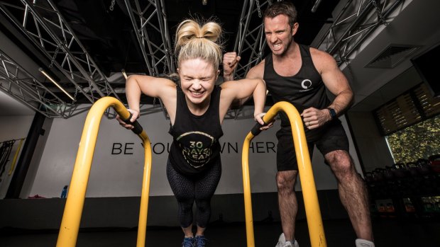 Former Cronulla Sharks player and personal trainer, Ben Lucas trains Channel 9 presenter, Emma Freedman at his gym, Flow Athletic in Paddington, Sydney. 