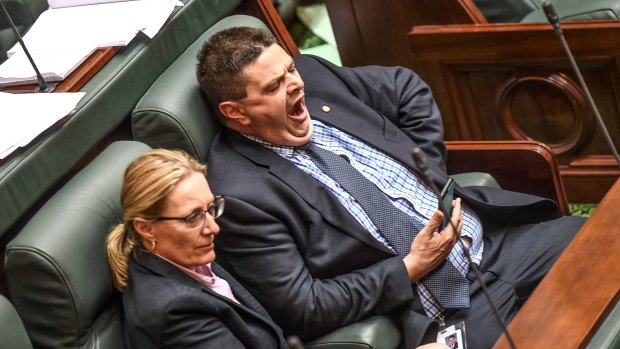 Member for South Barwon Andrew Katos feels the effects of a sleepless night.