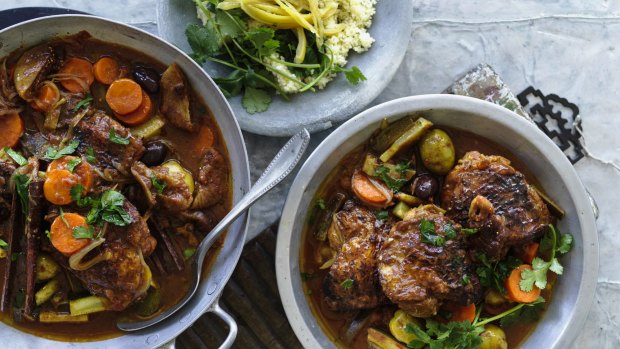 Chicken tagine with figs and olives.