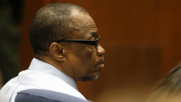 Grim Sleeper: Lonnie Franklin jnr appears in Los Angeles Superior Court during closing arguments of his trial on Monday.