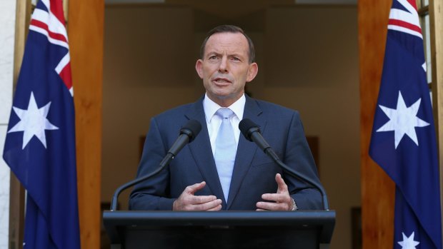 Prime Minister Tony Abbott addresses the media. 