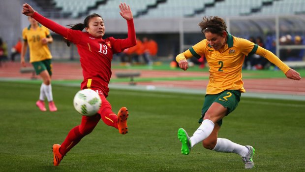 Ashleigh Sykes, in action here against Vietnam, says it is up to Matildas coach Alen Stajcic whether she'll be at the Olympic Games in Rio de Janeiro.