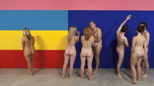 Artist Stuart Ringholt leads a naked tour through the Museum of Contemporary Art in Sydney. 