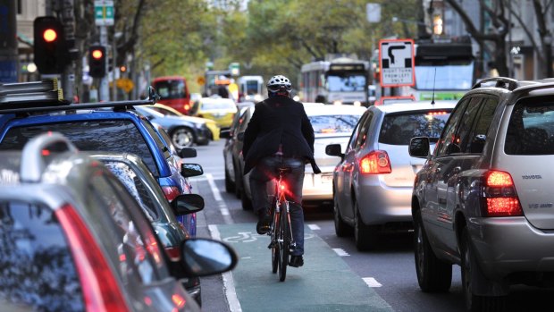 Male cyclists dominate on the streets of Melbourne.