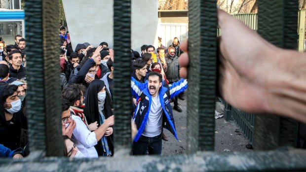 University students attend an anti-government protest inside Tehran University, December 30.