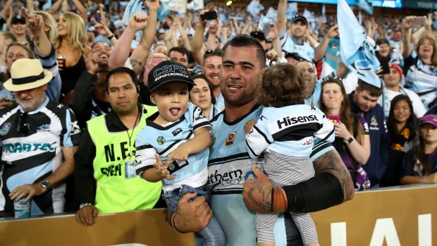 Proud: Andrew Fifita celebrates after the final whistle. 