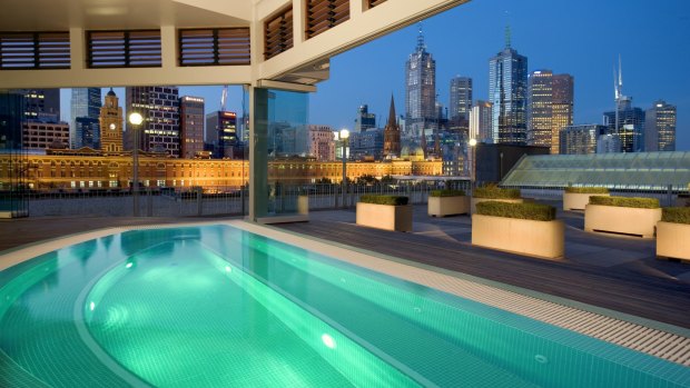 Melbourne's rather lovely skyline, as seen from the Chuan Jacuzzi at The Langham.