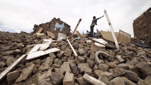 Air strike destruction in Sanaa, Yemen, on Thursday. 