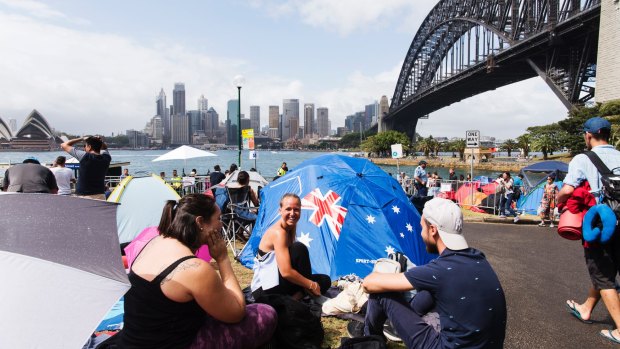 People set up camp at Milsons Point. 